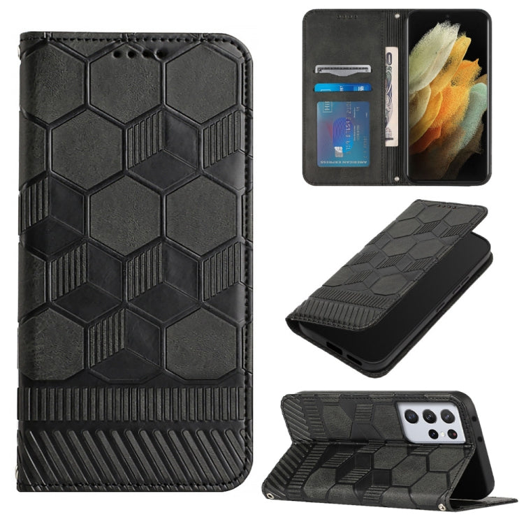 For Samsung Galaxy S21 Ultra 5G Football Texture Magnetic Leather Flip Phone Case