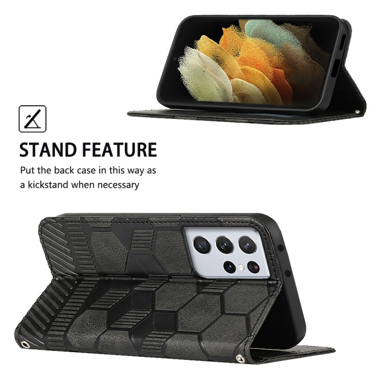 For Samsung Galaxy S21 Ultra 5G Football Texture Magnetic Leather Flip Phone Case
