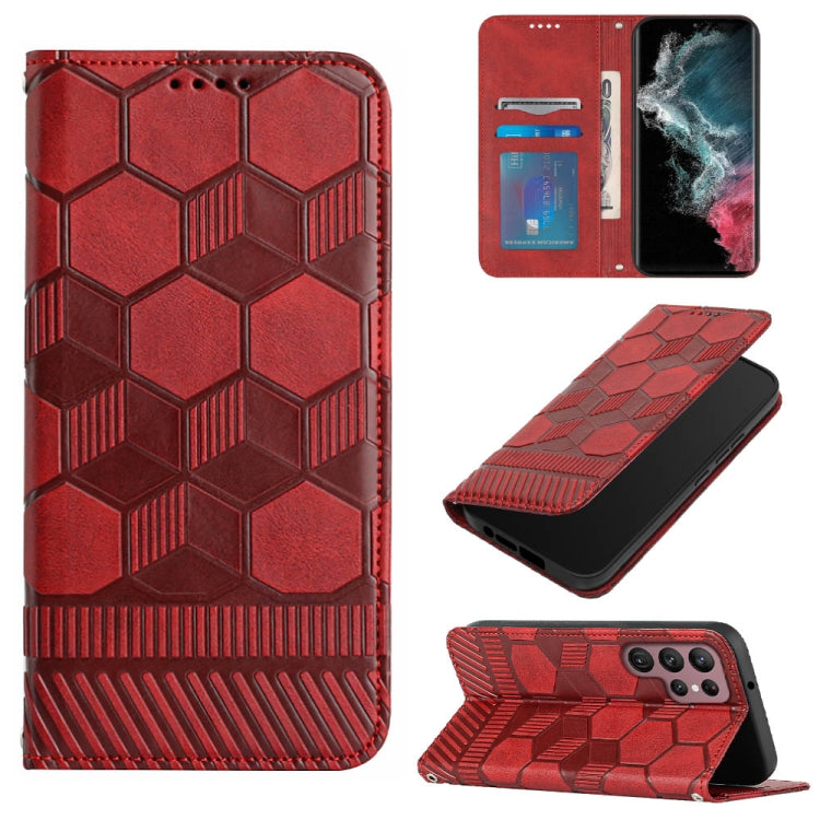 For Samsung Galaxy S22 Ultra 5G Football Texture Magnetic Leather Flip Phone Case