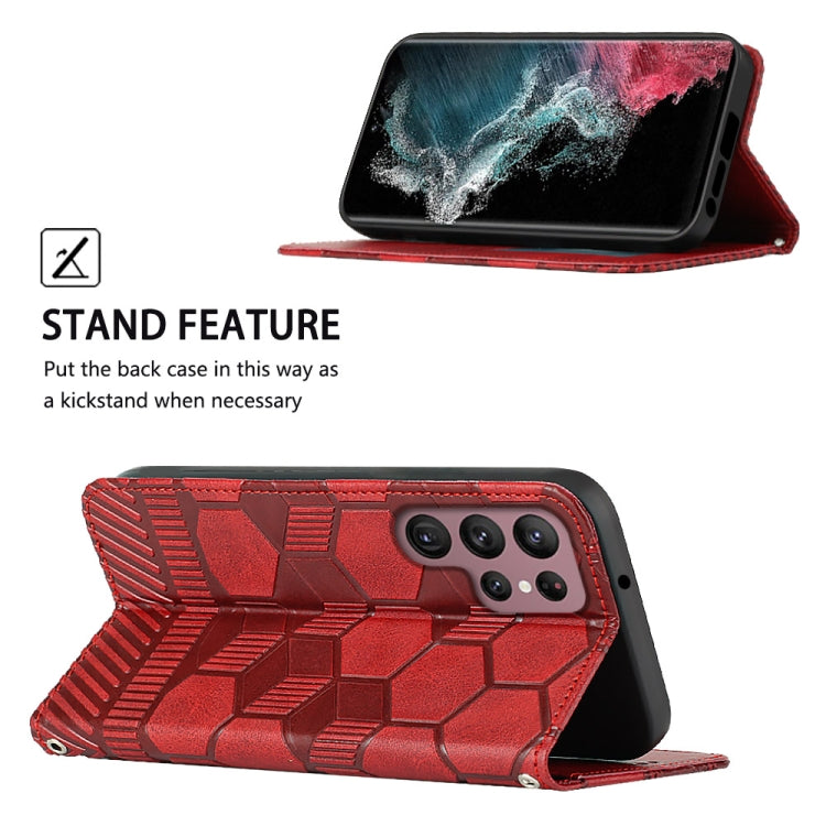 For Samsung Galaxy S22 Ultra 5G Football Texture Magnetic Leather Flip Phone Case