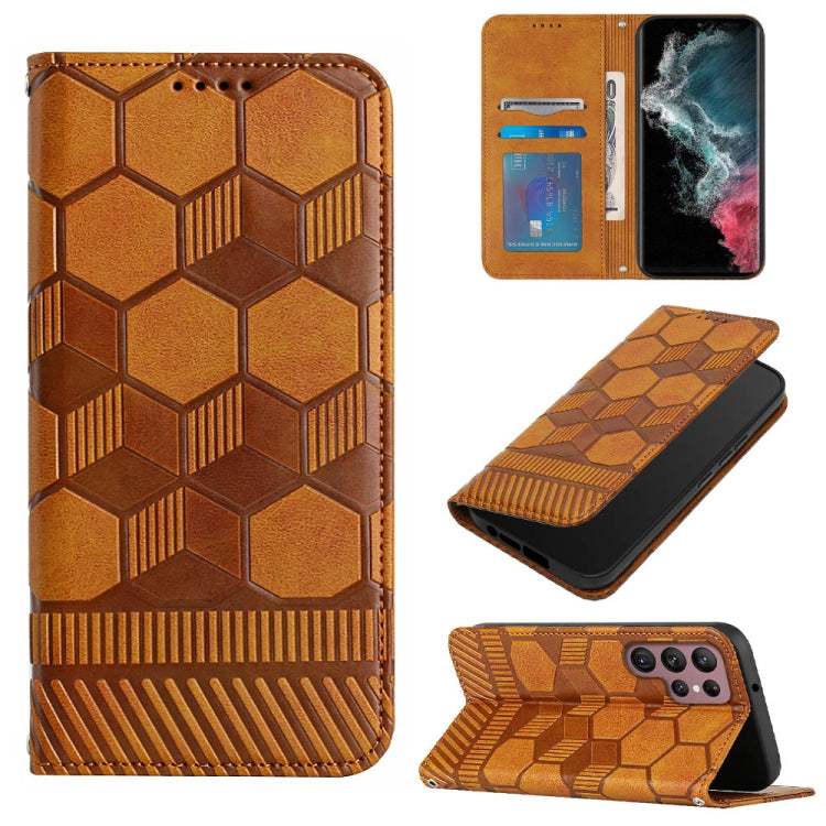 For Samsung Galaxy S22 Ultra 5G Football Texture Magnetic Leather Flip Phone Case