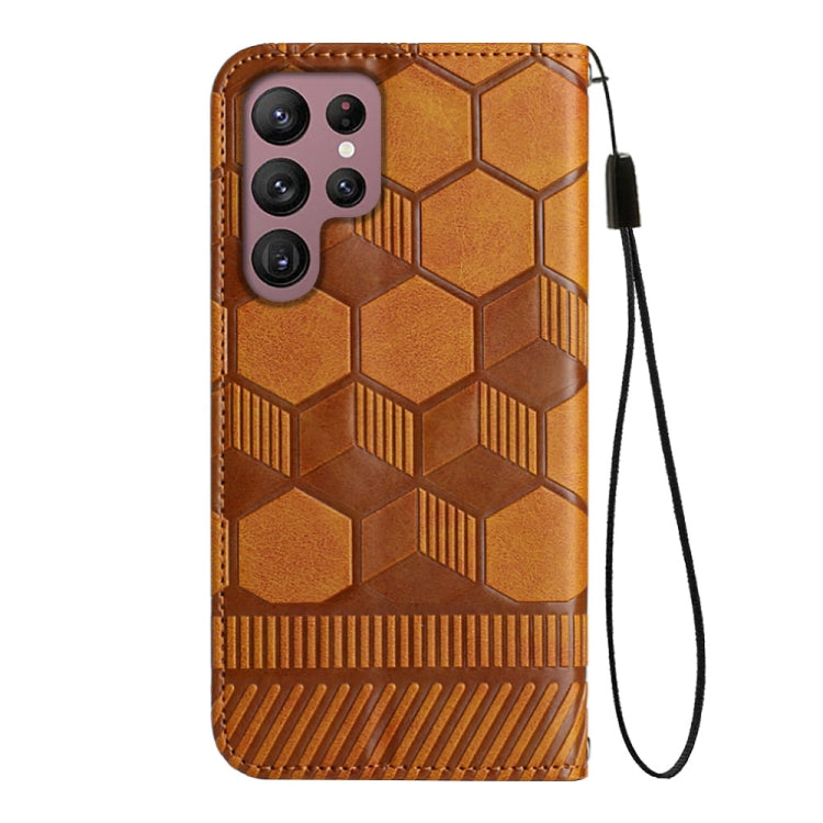 For Samsung Galaxy S22 Ultra 5G Football Texture Magnetic Leather Flip Phone Case