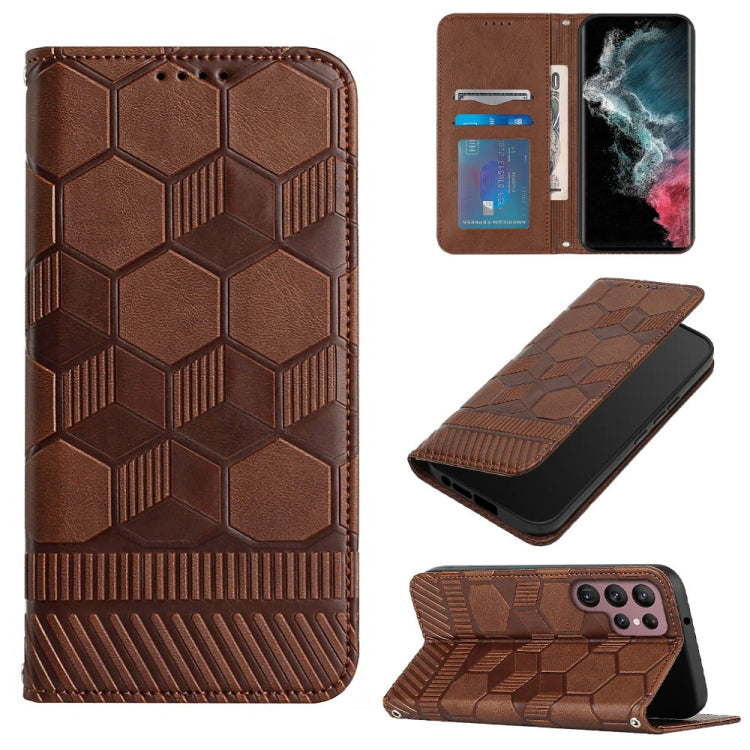 For Samsung Galaxy S22 Ultra 5G Football Texture Magnetic Leather Flip Phone Case