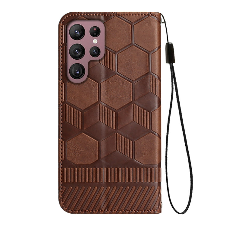 For Samsung Galaxy S22 Ultra 5G Football Texture Magnetic Leather Flip Phone Case