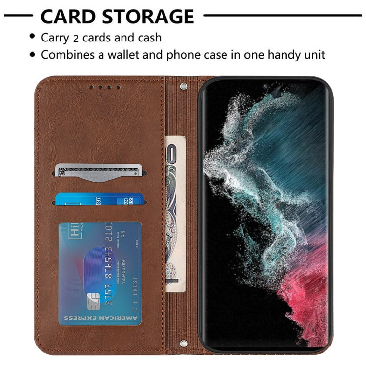 For Samsung Galaxy S22 Ultra 5G Football Texture Magnetic Leather Flip Phone Case