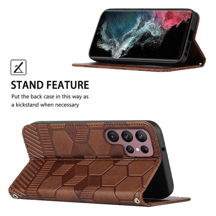 For Samsung Galaxy S22 Ultra 5G Football Texture Magnetic Leather Flip Phone Case