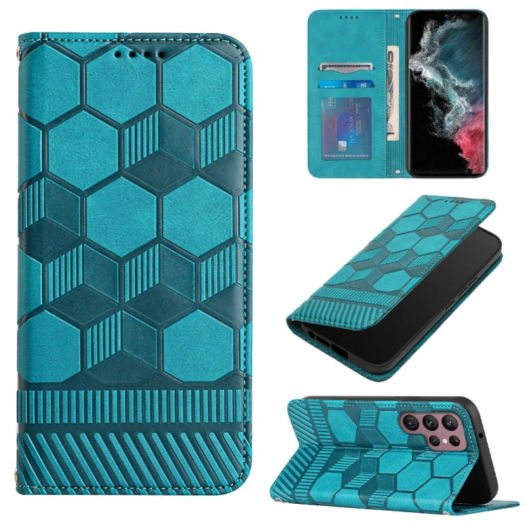 For Samsung Galaxy S22 Ultra 5G Football Texture Magnetic Leather Flip Phone Case