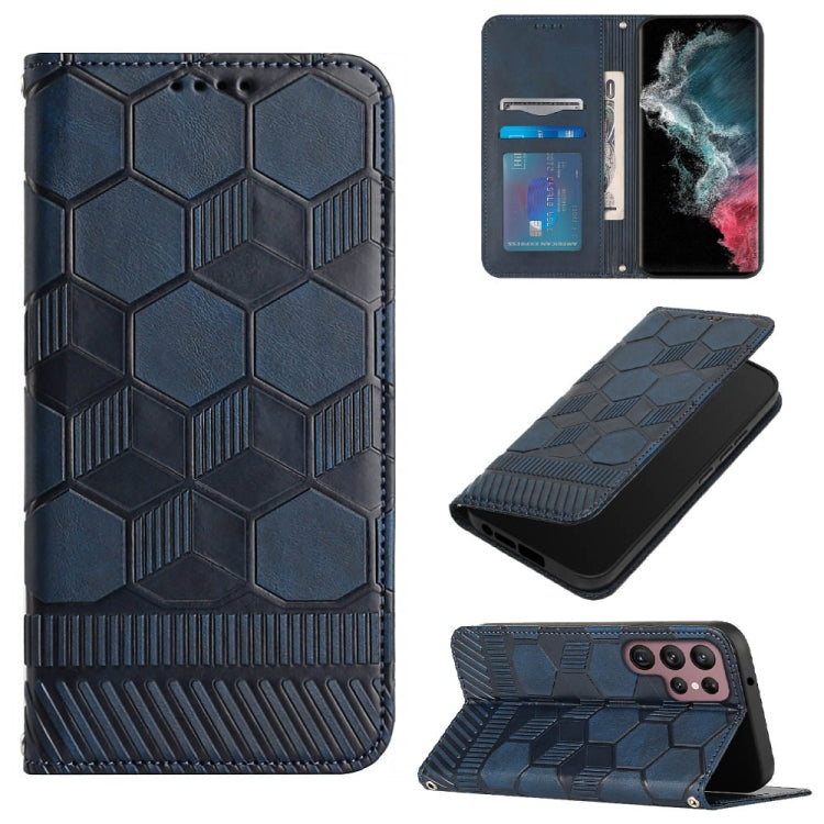 For Samsung Galaxy S22 Ultra 5G Football Texture Magnetic Leather Flip Phone Case