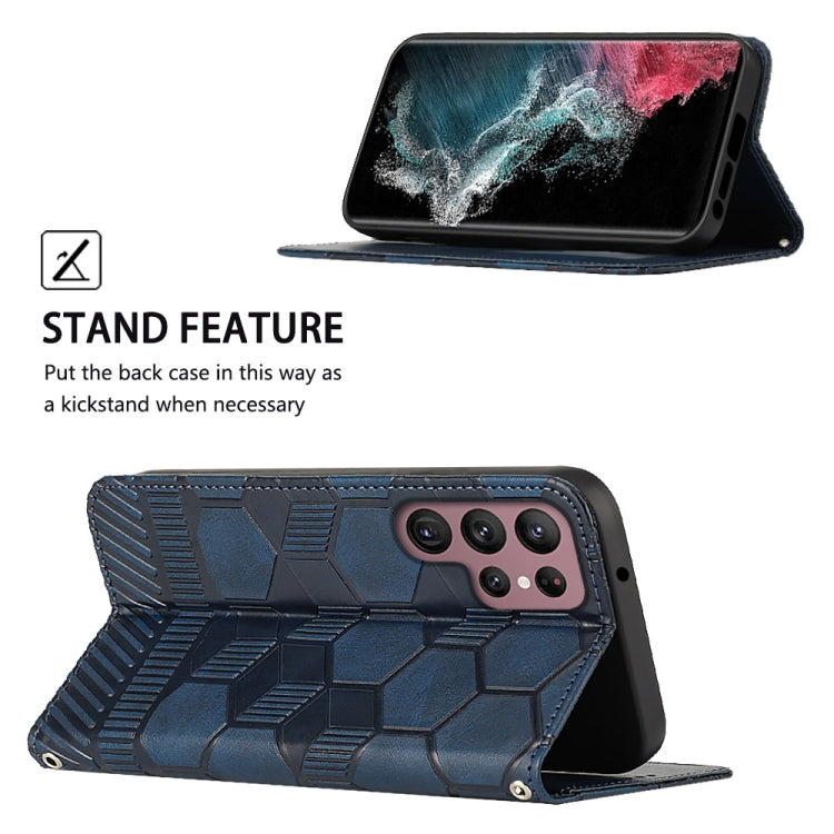For Samsung Galaxy S22 Ultra 5G Football Texture Magnetic Leather Flip Phone Case