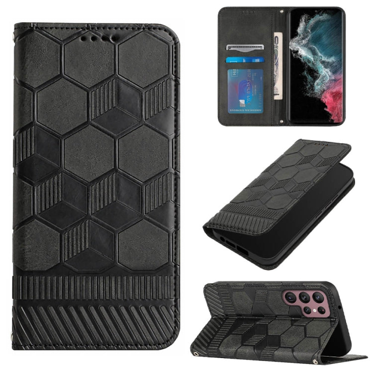 For Samsung Galaxy S22 Ultra 5G Football Texture Magnetic Leather Flip Phone Case