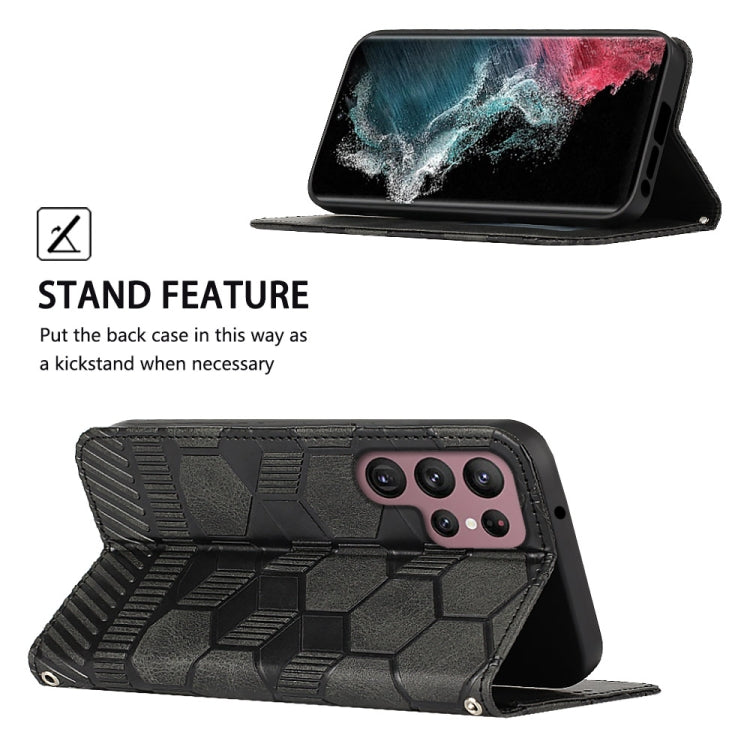 For Samsung Galaxy S22 Ultra 5G Football Texture Magnetic Leather Flip Phone Case