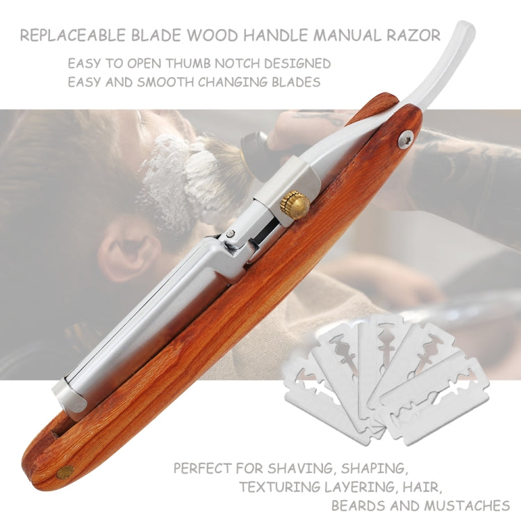 H-21 Men Wood Handle Replaceable Blade Axe Knife Holder Manual Folding Shaving Razor