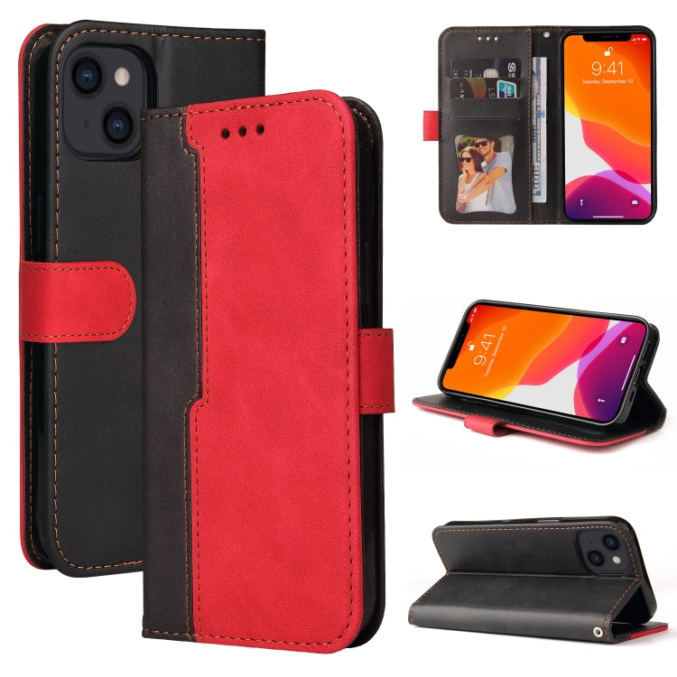 For iPhone 14 Stitching-color Leather Phone Case