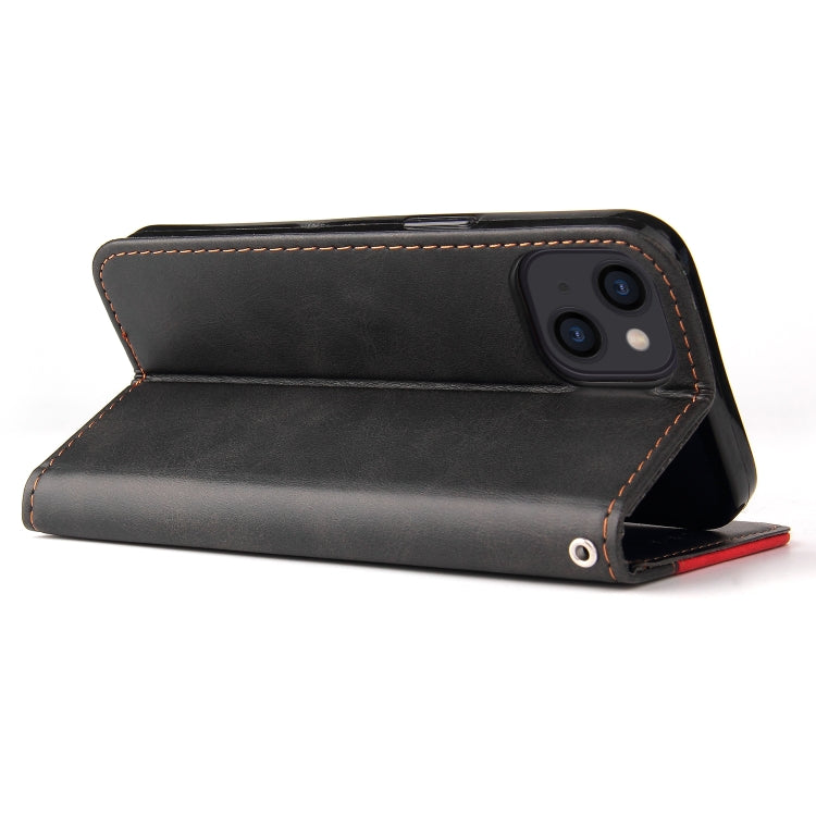 For iPhone 14 Stitching-color Leather Phone Case