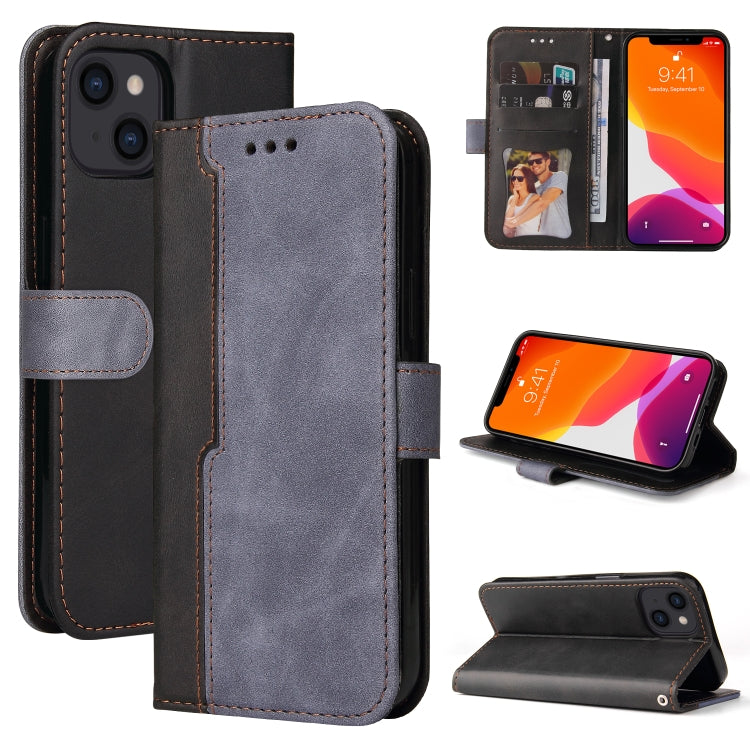 For iPhone 14 Stitching-color Leather Phone Case