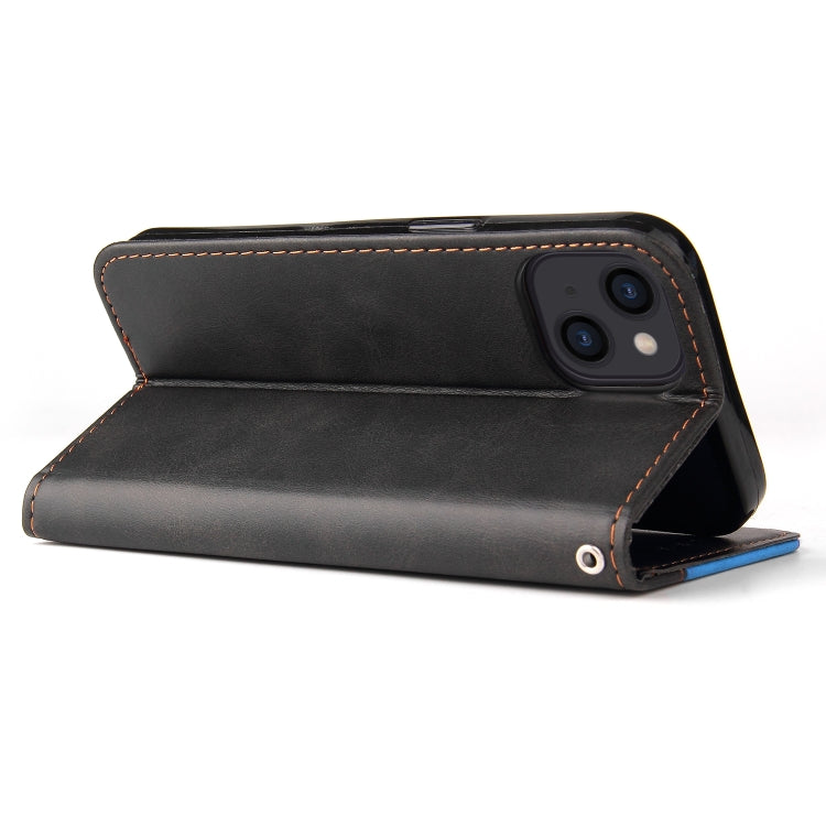 For iPhone 14 Stitching-color Leather Phone Case