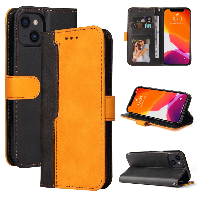 For iPhone 14 Stitching-color Leather Phone Case