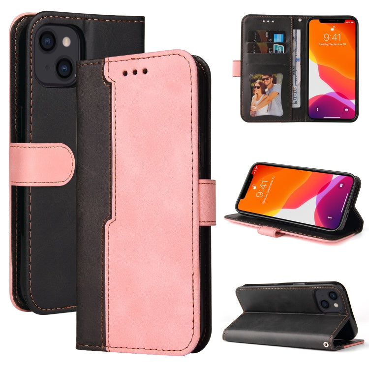 For iPhone 14 Stitching-color Leather Phone Case