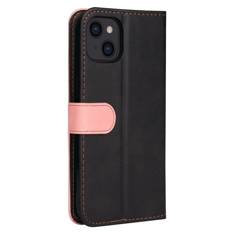 For iPhone 14 Stitching-color Leather Phone Case