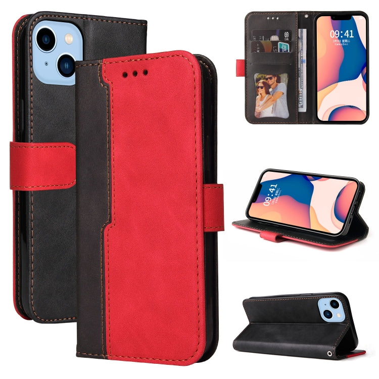 For iPhone 14 Plus Stitching-color Leather Phone Case