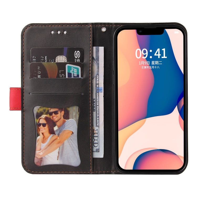 For iPhone 14 Plus Stitching-color Leather Phone Case