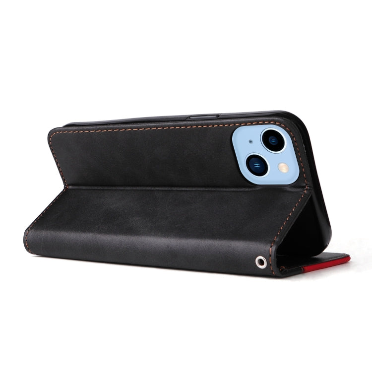 For iPhone 14 Plus Stitching-color Leather Phone Case