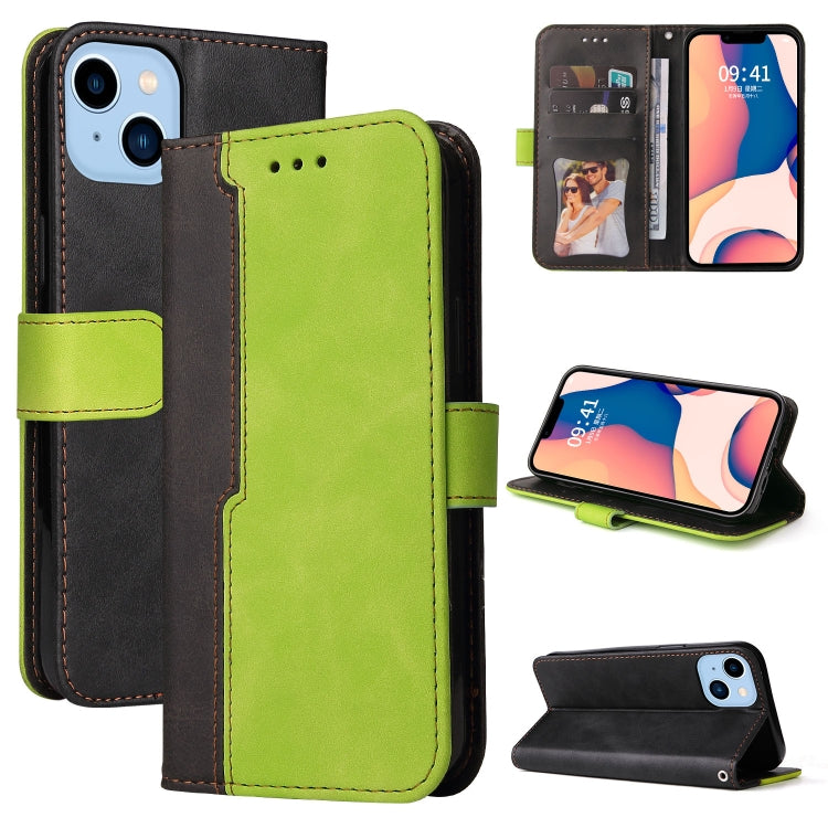 For iPhone 14 Plus Stitching-color Leather Phone Case