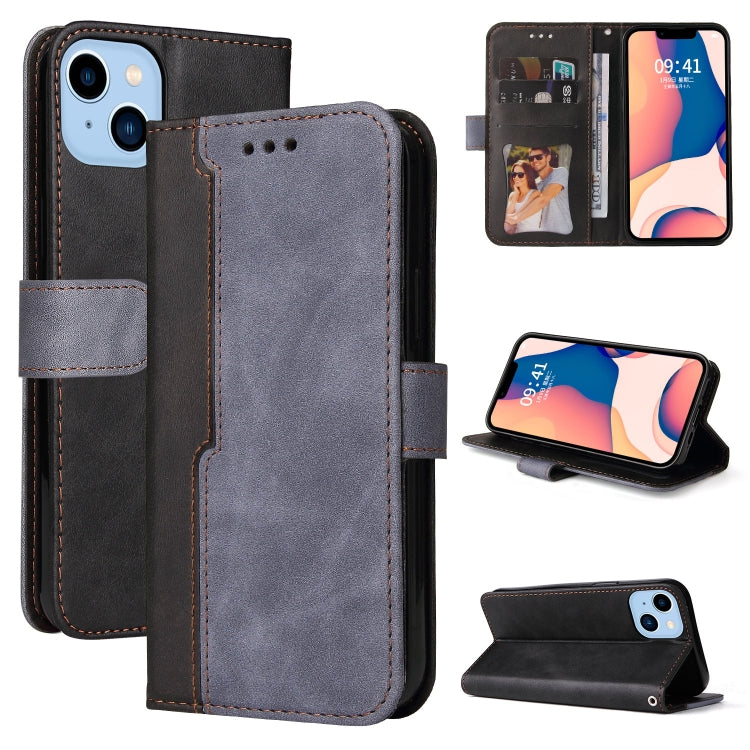 For iPhone 14 Plus Stitching-color Leather Phone Case