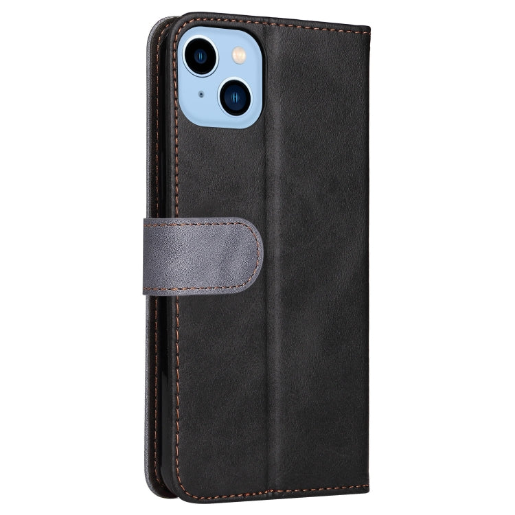 For iPhone 14 Plus Stitching-color Leather Phone Case