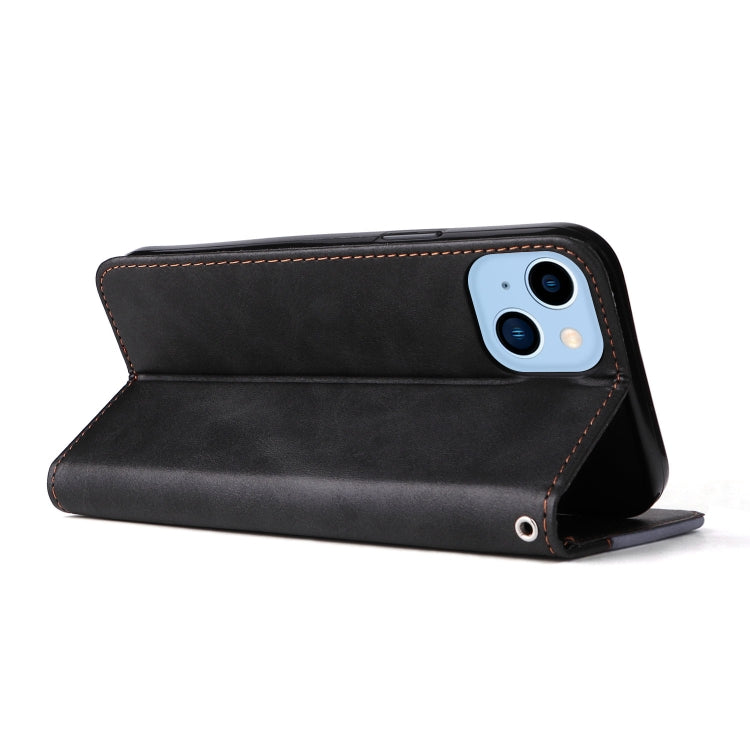 For iPhone 14 Plus Stitching-color Leather Phone Case
