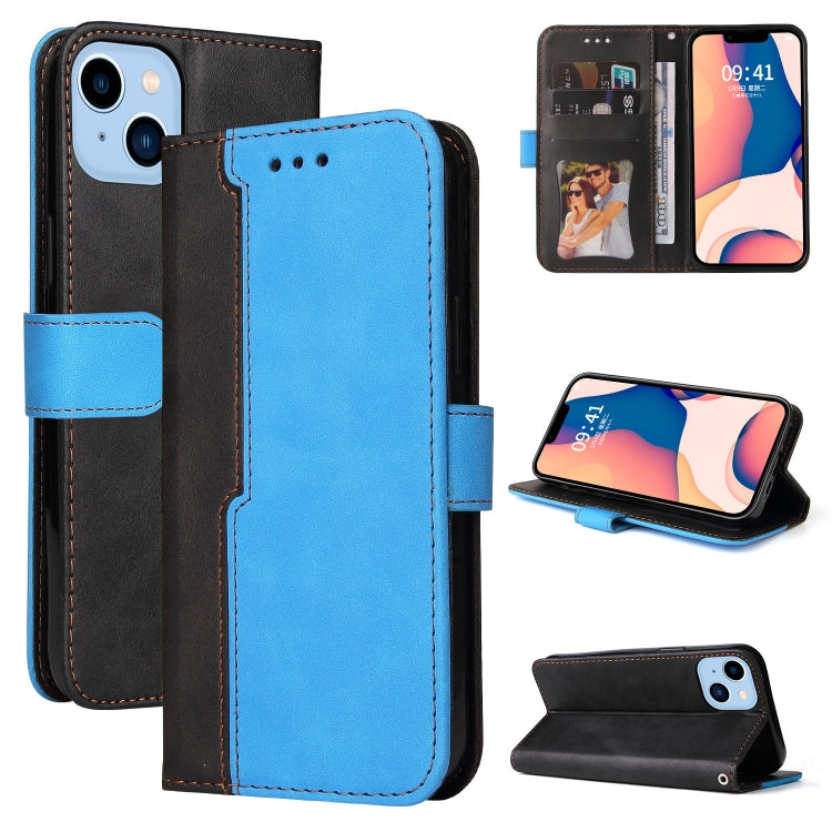 For iPhone 14 Plus Stitching-color Leather Phone Case