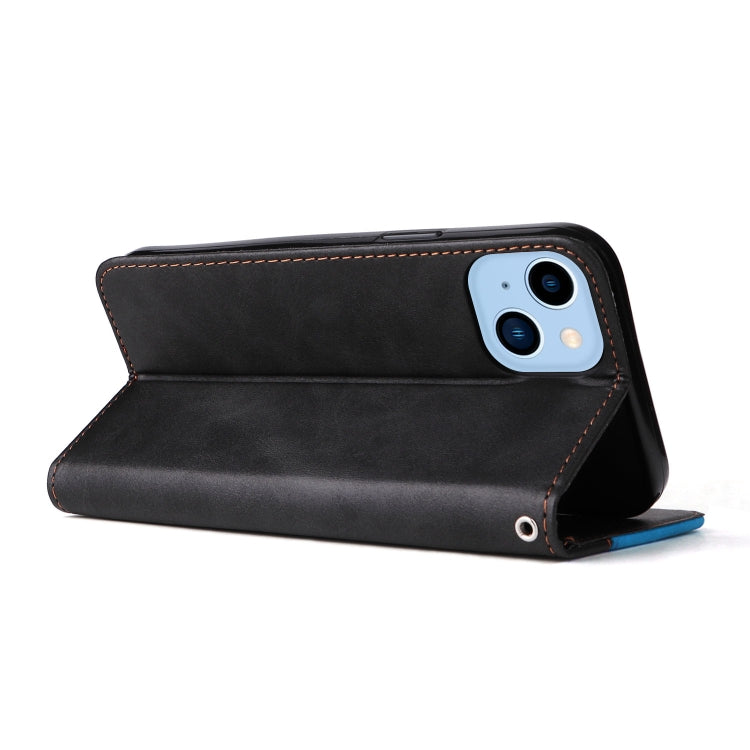 For iPhone 14 Plus Stitching-color Leather Phone Case