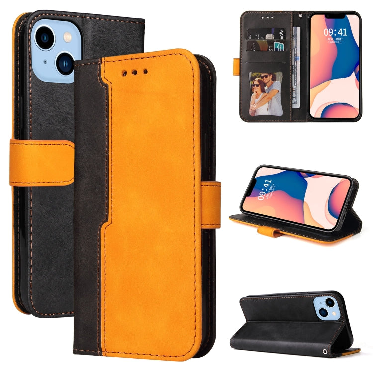 For iPhone 14 Plus Stitching-color Leather Phone Case
