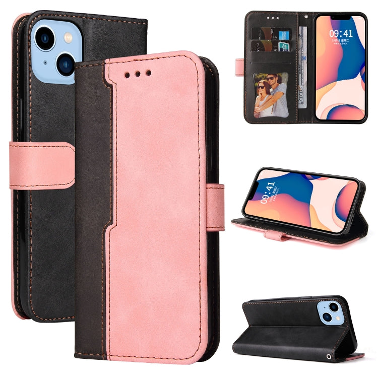 For iPhone 14 Plus Stitching-color Leather Phone Case