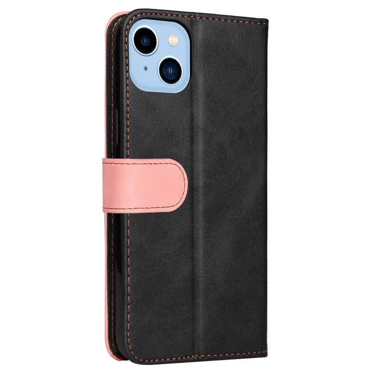 For iPhone 14 Plus Stitching-color Leather Phone Case