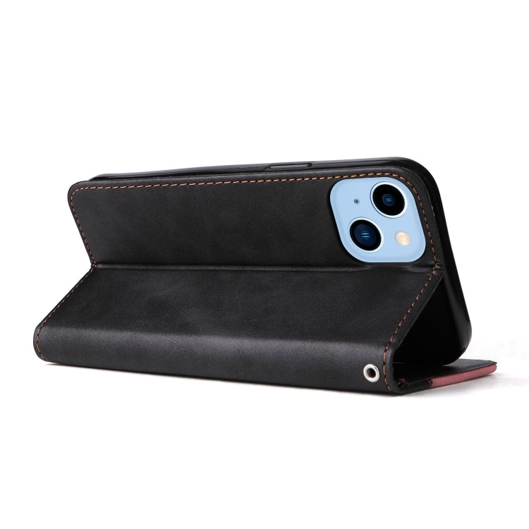 For iPhone 14 Plus Stitching-color Leather Phone Case