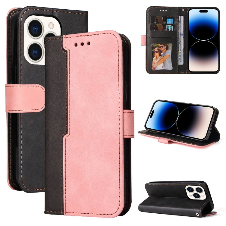 For iPhone 14 Pro Stitching-color Leather Phone Case