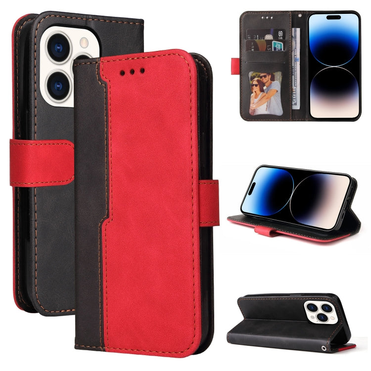 For iPhone 14 Pro Max Stitching-color Leather Phone Case