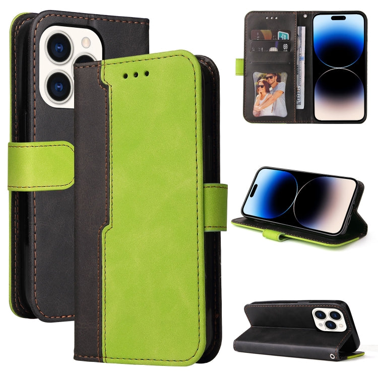 For iPhone 14 Pro Max Stitching-color Leather Phone Case