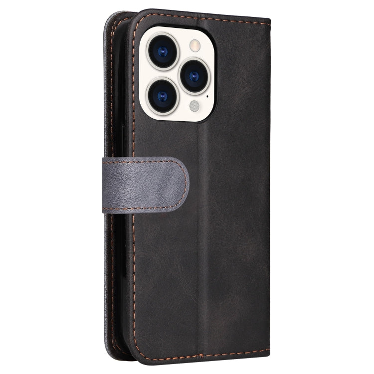 For iPhone 14 Pro Max Stitching-color Leather Phone Case