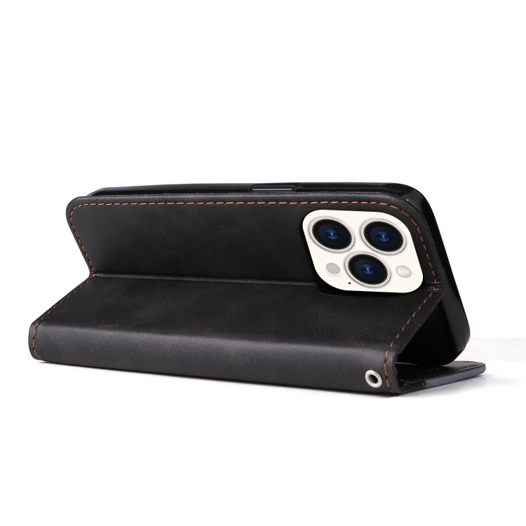 For iPhone 14 Pro Max Stitching-color Leather Phone Case