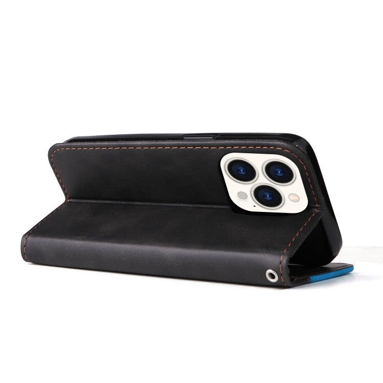 For iPhone 14 Pro Max Stitching-color Leather Phone Case