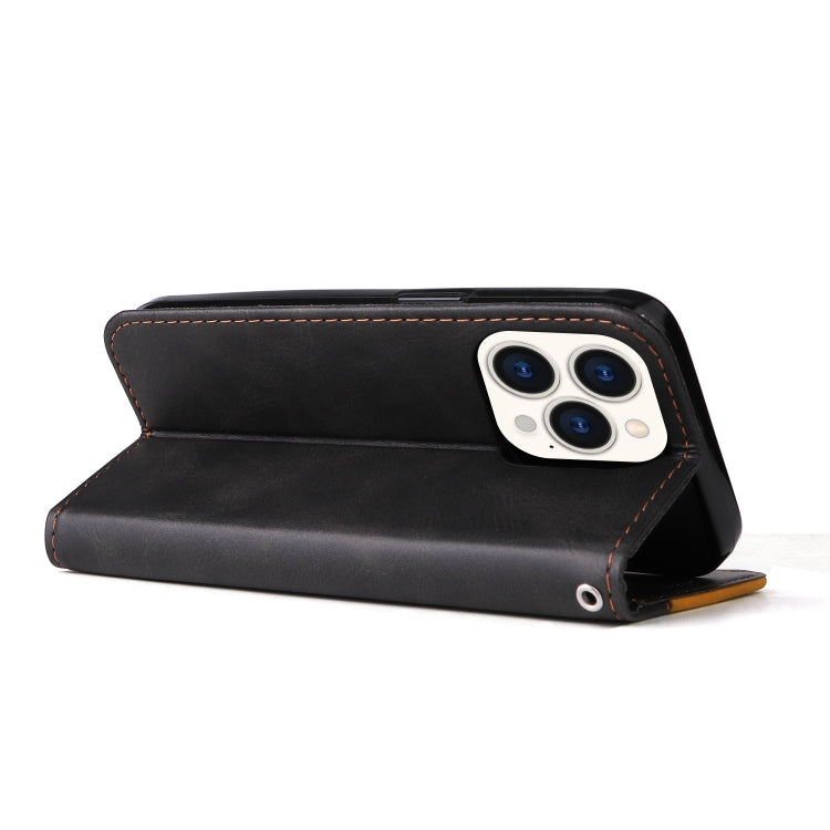 For iPhone 14 Pro Max Stitching-color Leather Phone Case