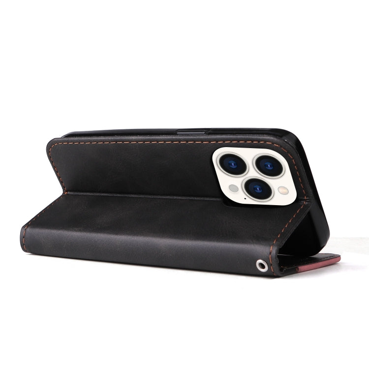 For iPhone 14 Pro Max Stitching-color Leather Phone Case