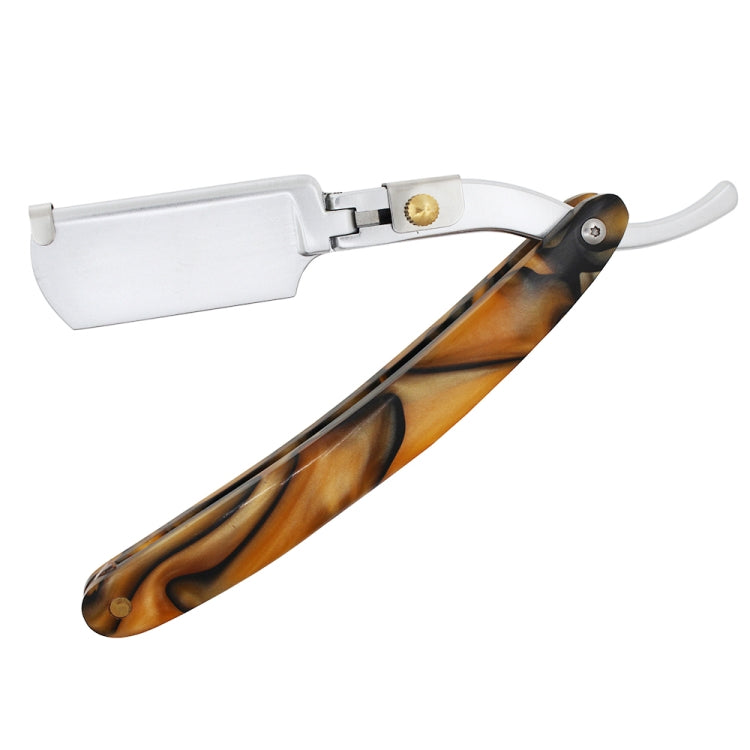 H-22 Men Replaceable Blade Straight Edge Razor Folding Axe Knife Holder Shaving Shaver Barber Beard Cutter(Orange Resin)