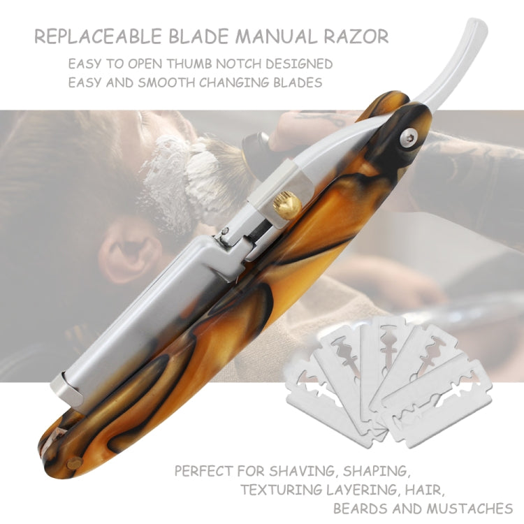 H-22 Men Replaceable Blade Straight Edge Razor Folding Axe Knife Holder Shaving Shaver Barber Beard Cutter(Orange Resin)