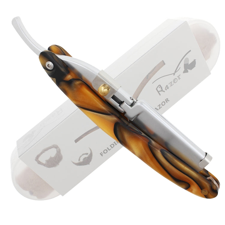 H-22 Men Replaceable Blade Straight Edge Razor Folding Axe Knife Holder Shaving Shaver Barber Beard Cutter(Orange Resin)