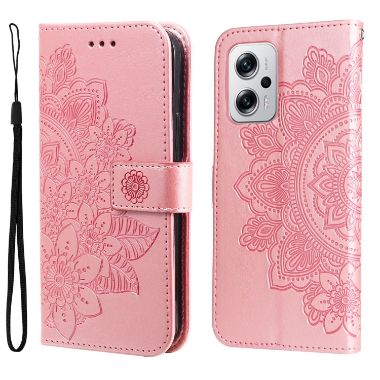 For Xiaomi Redmi Note 11T Pro/Poco X4 GT 7-petal Flowers Embossing Leather Case