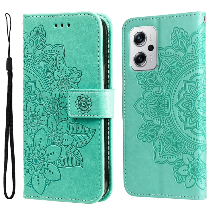 For Xiaomi Redmi Note 11T Pro/Poco X4 GT 7-petal Flowers Embossing Leather Case