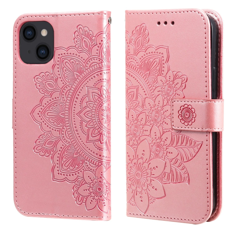 For iPhone 14 7-petal Flowers Embossing Leather Case